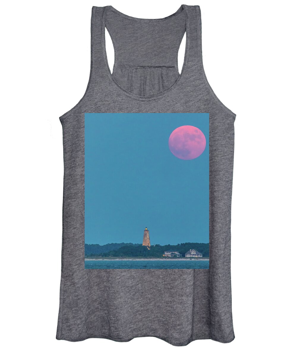 Caswell Beach Women's Tank Top featuring the photograph Old Baldy Full Moon July 2021 by Nick Noble