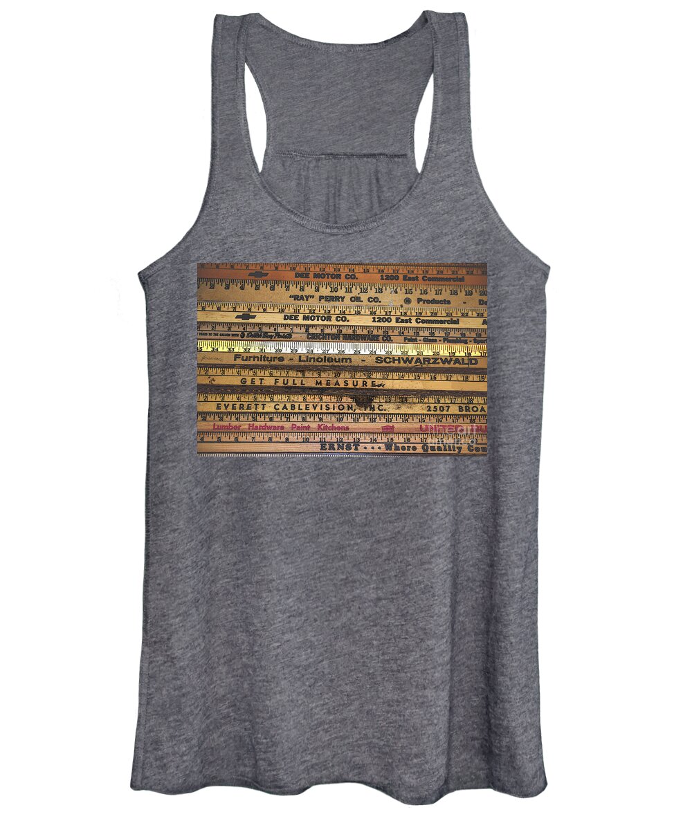 Yardsticks Women's Tank Top featuring the mixed media Old Wooden Yardsticks by Kae Cheatham