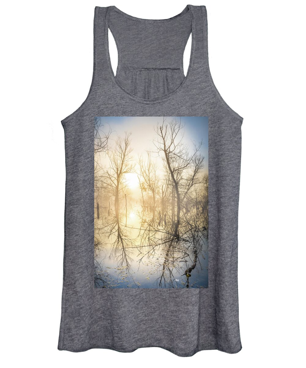Abstract Women's Tank Top featuring the photograph Ominous Trees In This Misty Lake by Jordan Hill