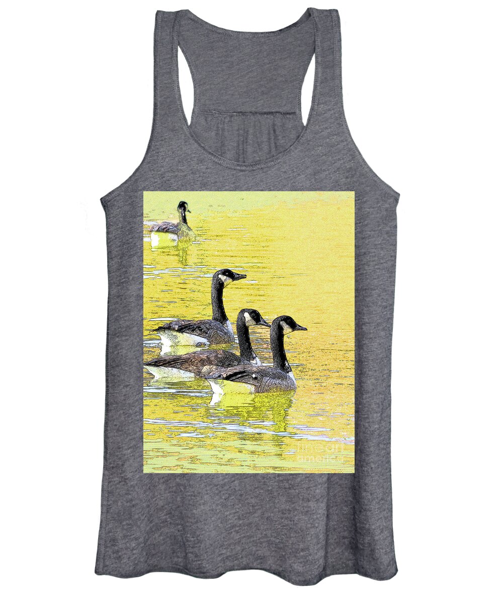 Canadian Geese Women's Tank Top featuring the photograph On Golden Pond by Mafalda Cento