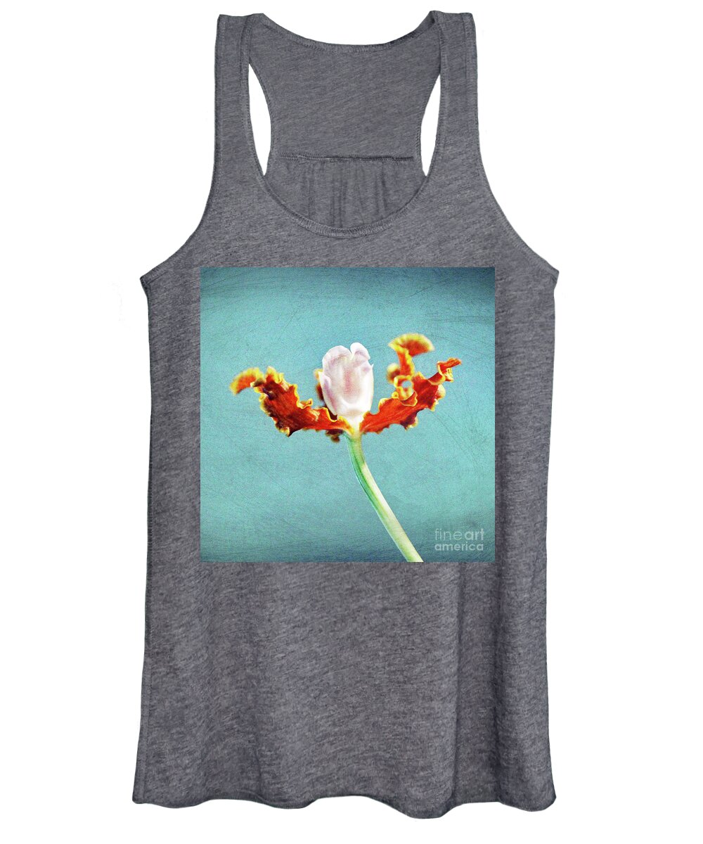 Orchid; Orchids; Flowers; Flower; Floral; Flora; Blue; Red; Red Orchid; Red Flowers; Digital Art; Photography; Painting; Simple; Decorative; Décor; Macro; Close-up Women's Tank Top featuring the photograph Orchid Blues by Tina Uihlein