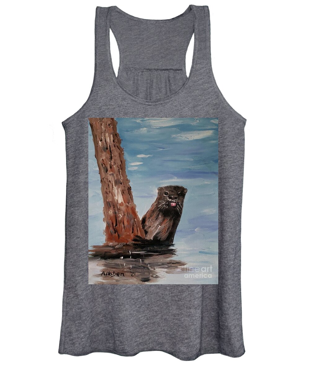 Wildlife Art Women's Tank Top featuring the painting Otter With Attitude by Stanton Allaben
