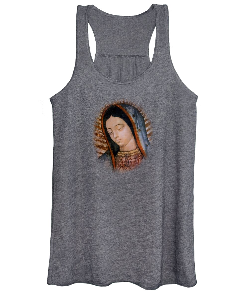 Our Lady Women's Tank Top featuring the mixed media Our Lady of Guadalupe Replica Bust by Juan Diego