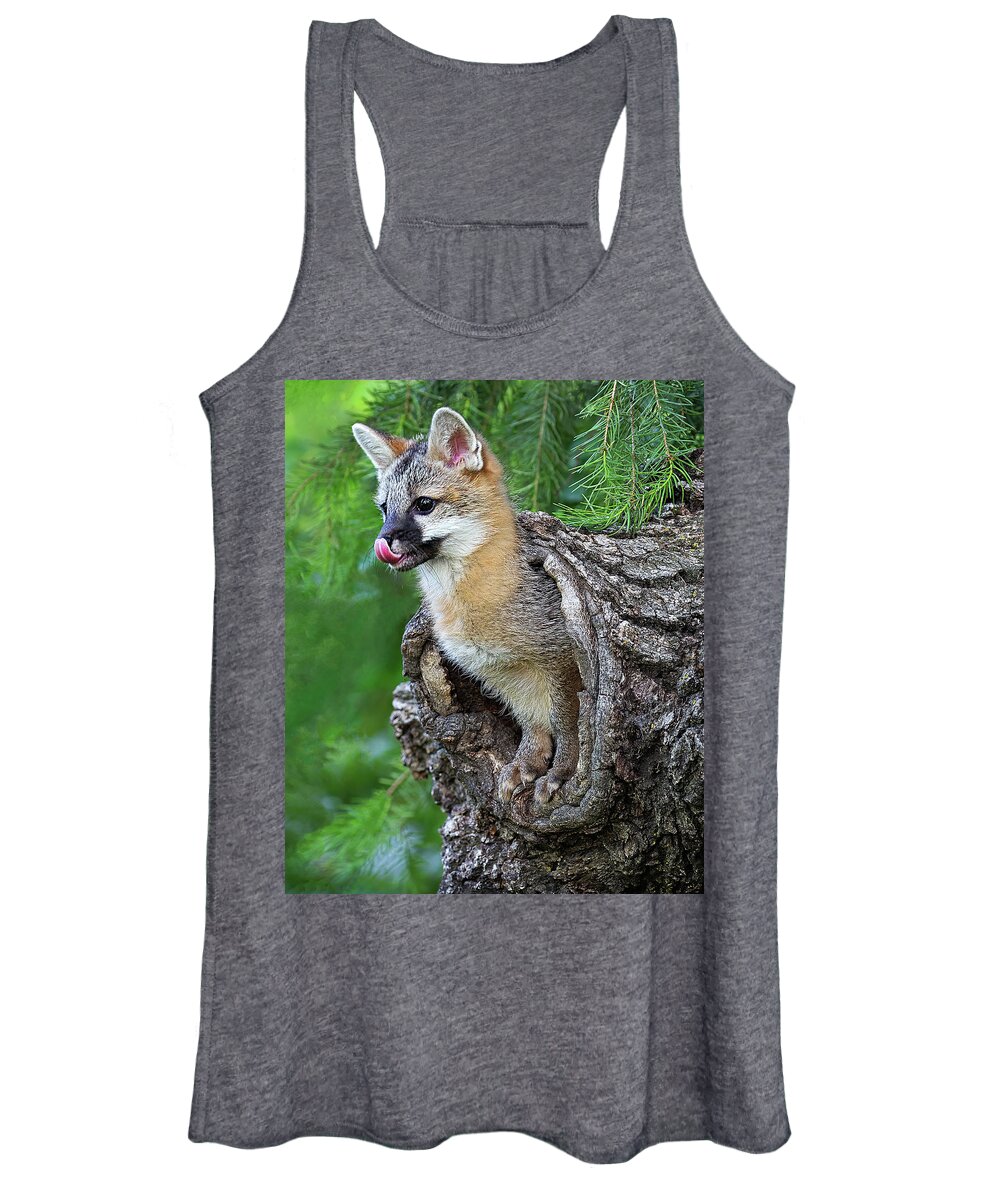 Fox Kit Women's Tank Top featuring the photograph Out Pops a Gray Fox by Art Cole