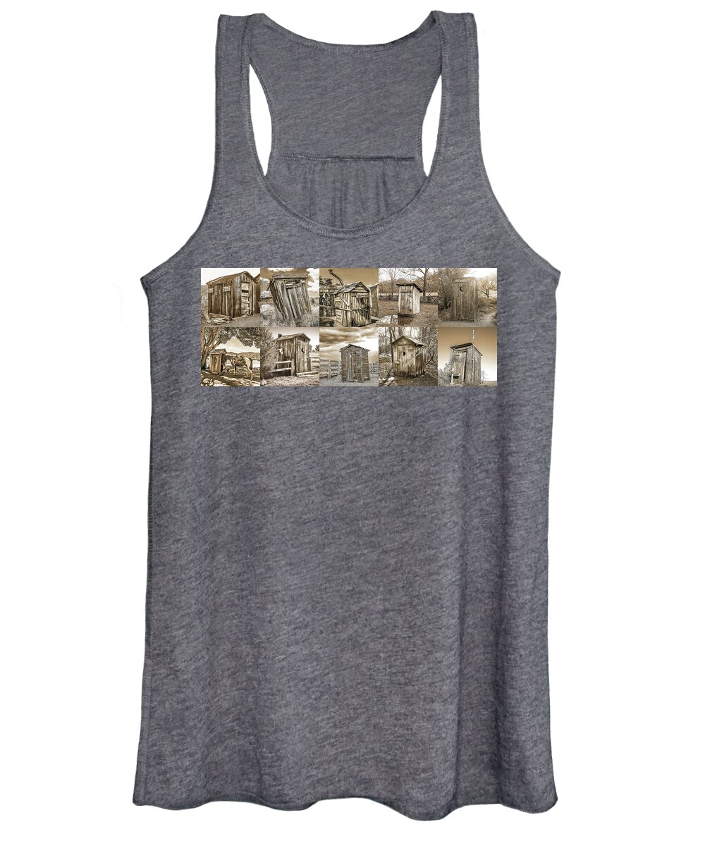 Outhouse Women's Tank Top featuring the photograph Outhouse Sepia Panel Horizontal by Don Schimmel