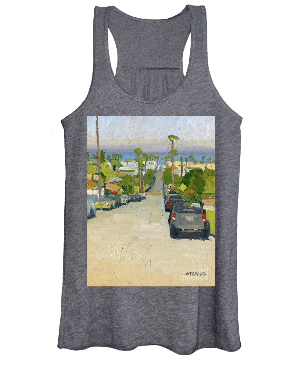 Pacific Ocean Women's Tank Top featuring the painting Pacific Ocean from Newport Ave, Ocean Beach, San Diego by Paul Strahm