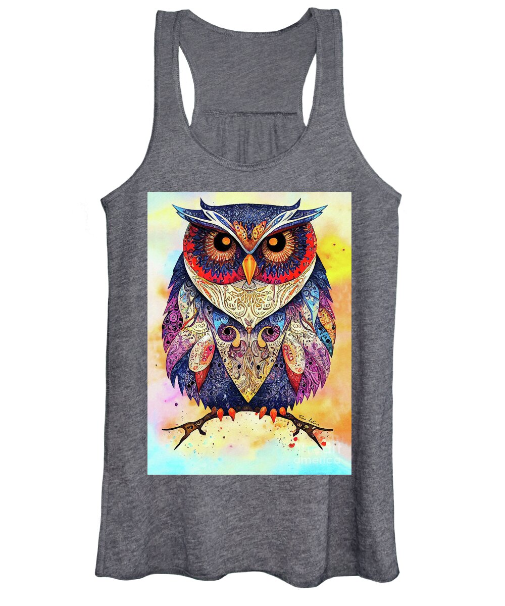 Adorable Owl Women's Tank Top featuring the painting Paisley Owl by Tina LeCour