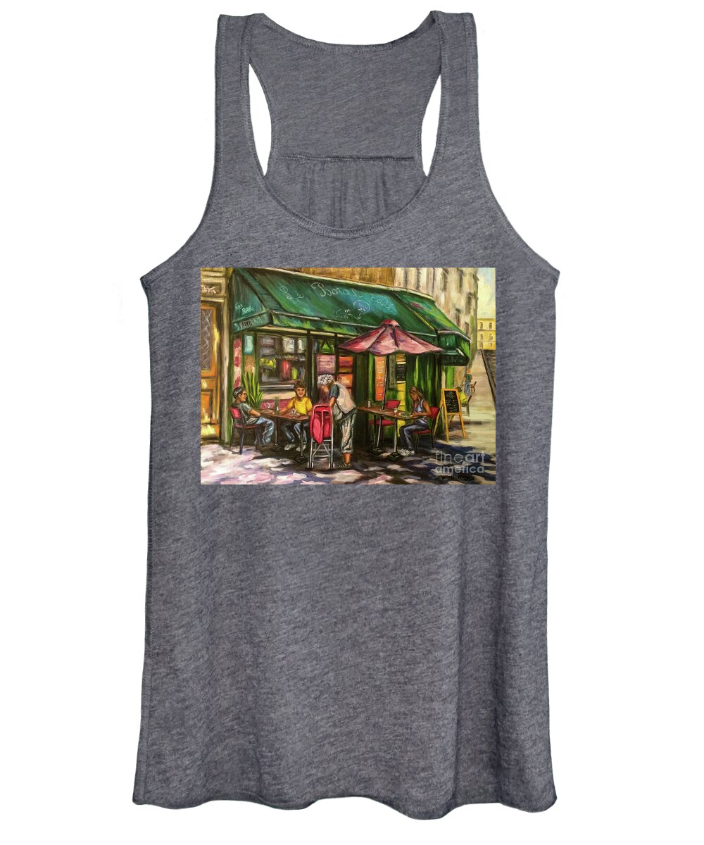 Paintings Women's Tank Top featuring the painting Paris Sidewalk Cafe by Sherrell Rodgers