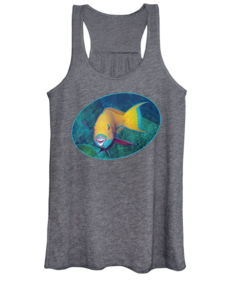 Heavybeak Parrotfish Women's Tank Top featuring the photograph Parrotfish with eye-catching make-up at coral reef - by Ute Niemann