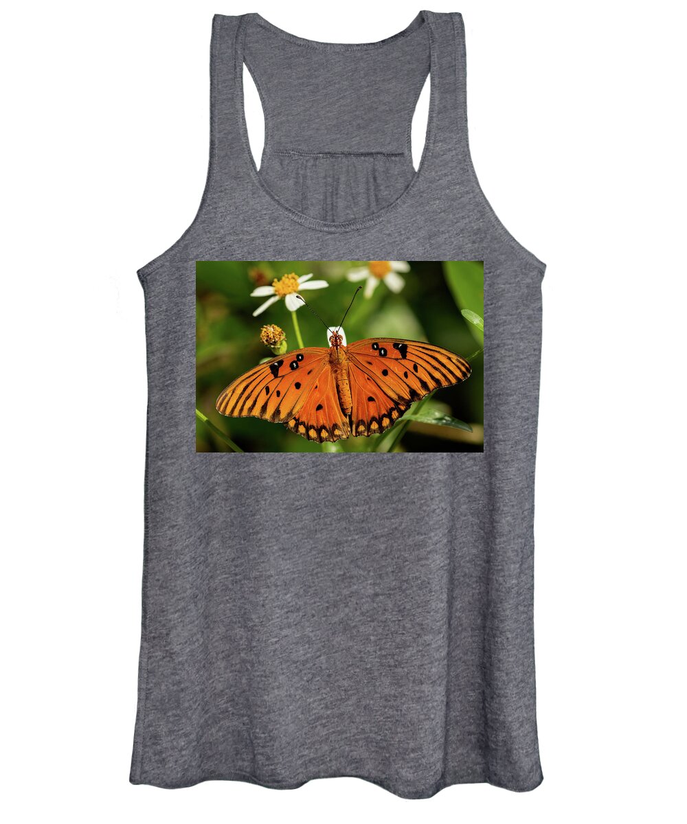 Gulf Fritillary Women's Tank Top featuring the photograph Passion Butterfly warms in the sun by RD Allen