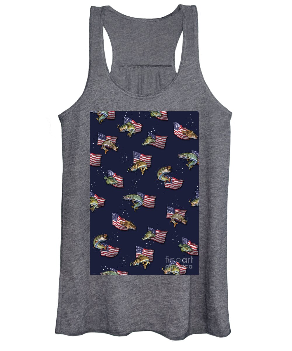 Jq Licensing Women's Tank Top featuring the painting Patriotic Fishing by Jon Q Wright