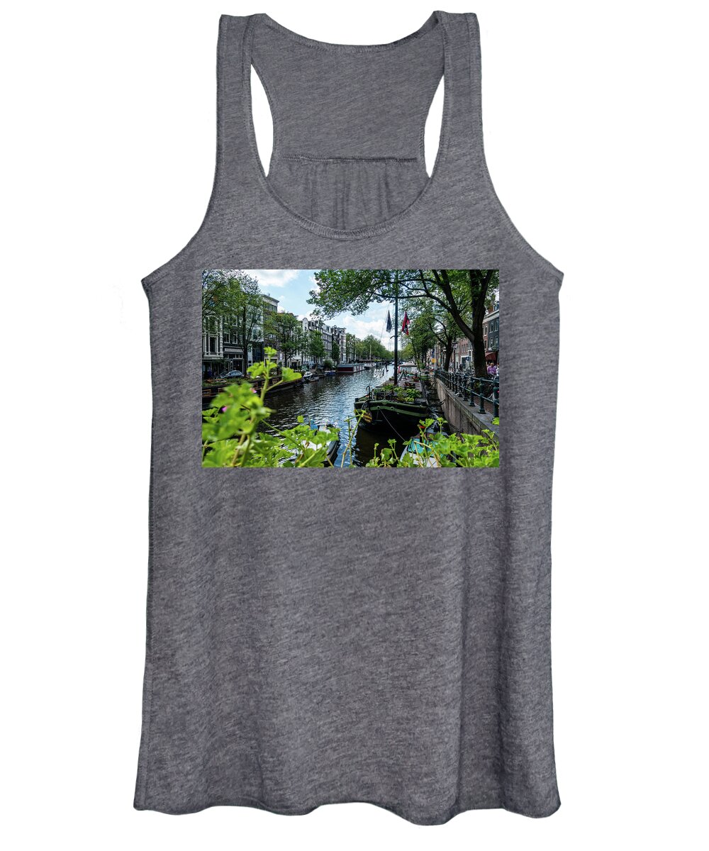 Amsterdam Canal Women's Tank Top featuring the photograph Peaceful Canal by Marian Tagliarino