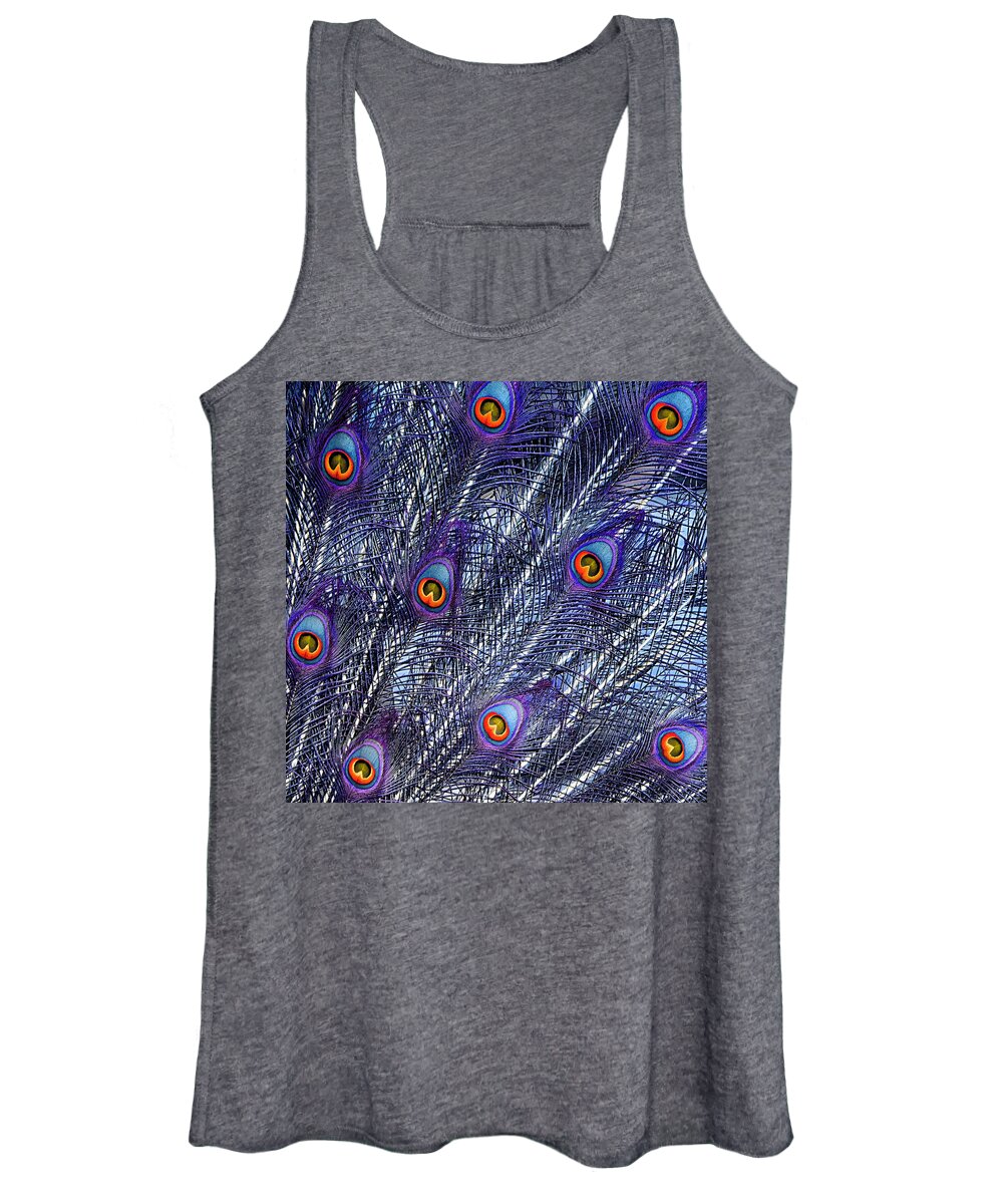 Feathers Women's Tank Top featuring the photograph Peacock In Blue by World Art Collective