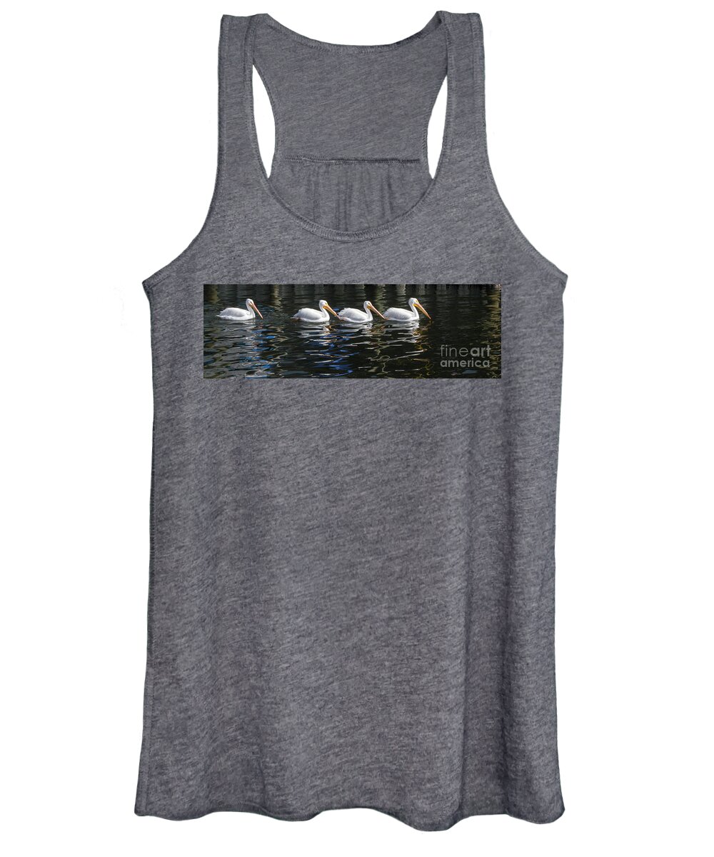 Nature Women's Tank Top featuring the photograph Pelicans in Single File by Mariarosa Rockefeller