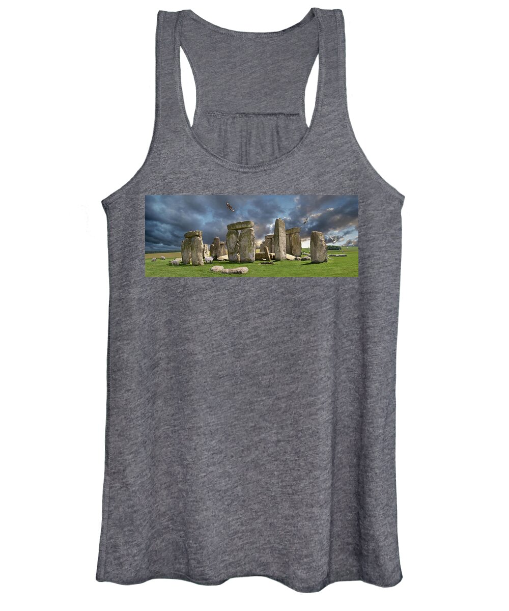 Landscapes Women's Tank Top featuring the photograph Ancient Stone - Photo of Stonehenge Neolithic stone circle by Paul E Williams