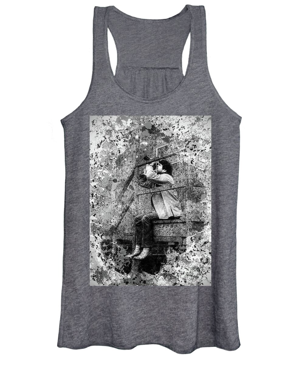 Sitting Women's Tank Top featuring the digital art Photographer - Black And White by Anthony Ellis