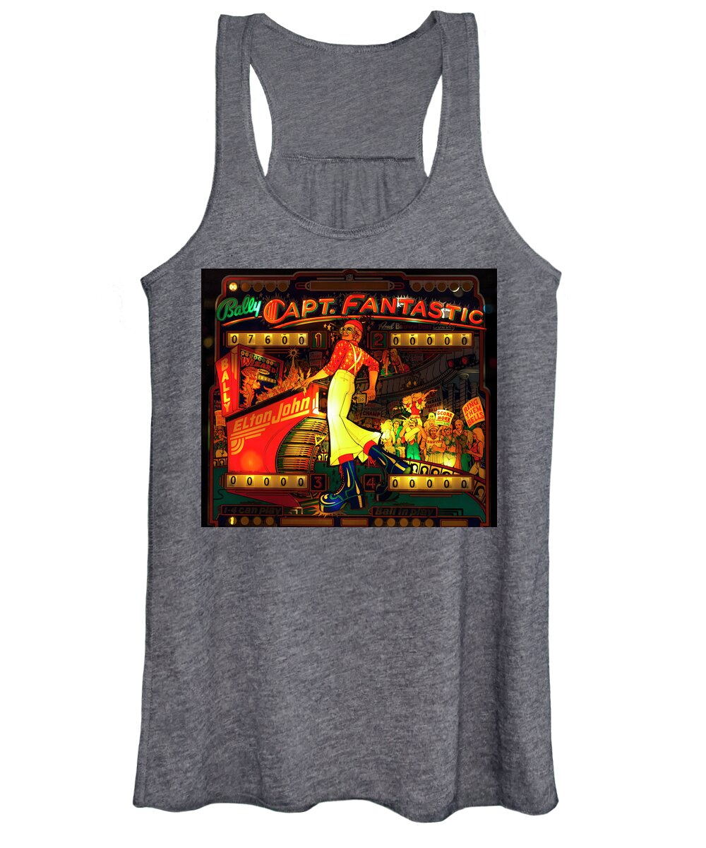 Terry D Photography Women's Tank Top featuring the photograph Pinball Machine Capt Fantastic by Terry DeLuco