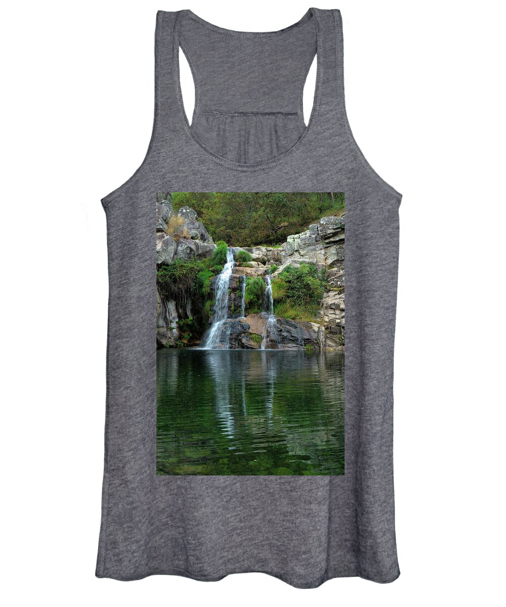 Waterfall Women's Tank Top featuring the photograph Poco Negro waterfall in Carvalhais 2 by Angelo DeVal