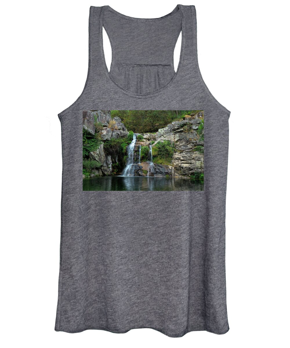 Waterfall Women's Tank Top featuring the photograph Poco Negro waterfall in Carvalhais by Angelo DeVal