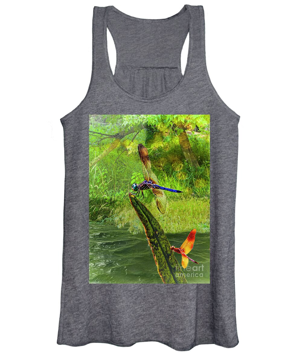 Digital Women's Tank Top featuring the digital art Pond Dragon Fly by Anthony Ellis