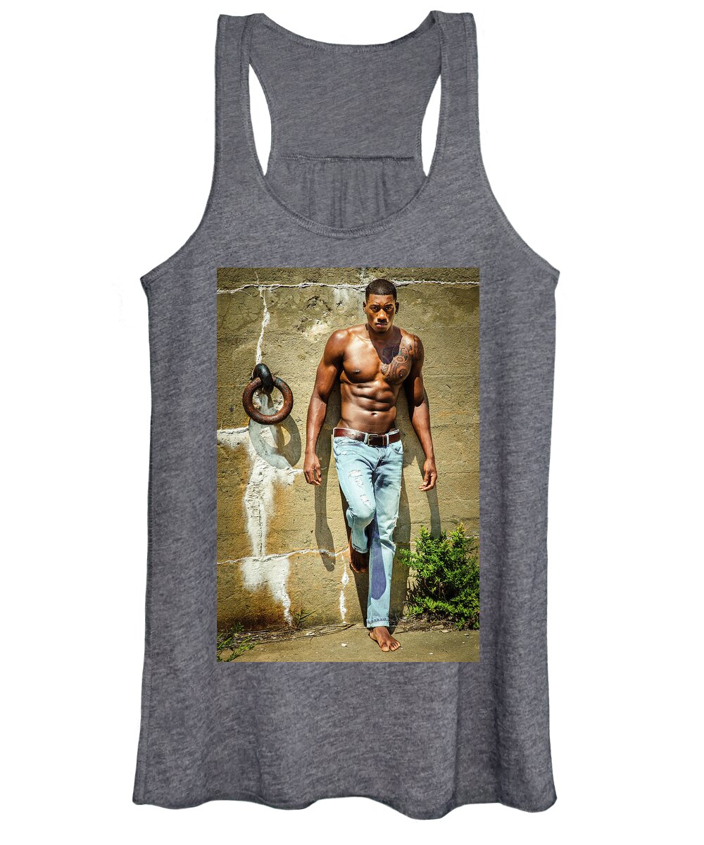 Young Women's Tank Top featuring the photograph Portrait of Young Black Man in Hot Summer by Alexander Image