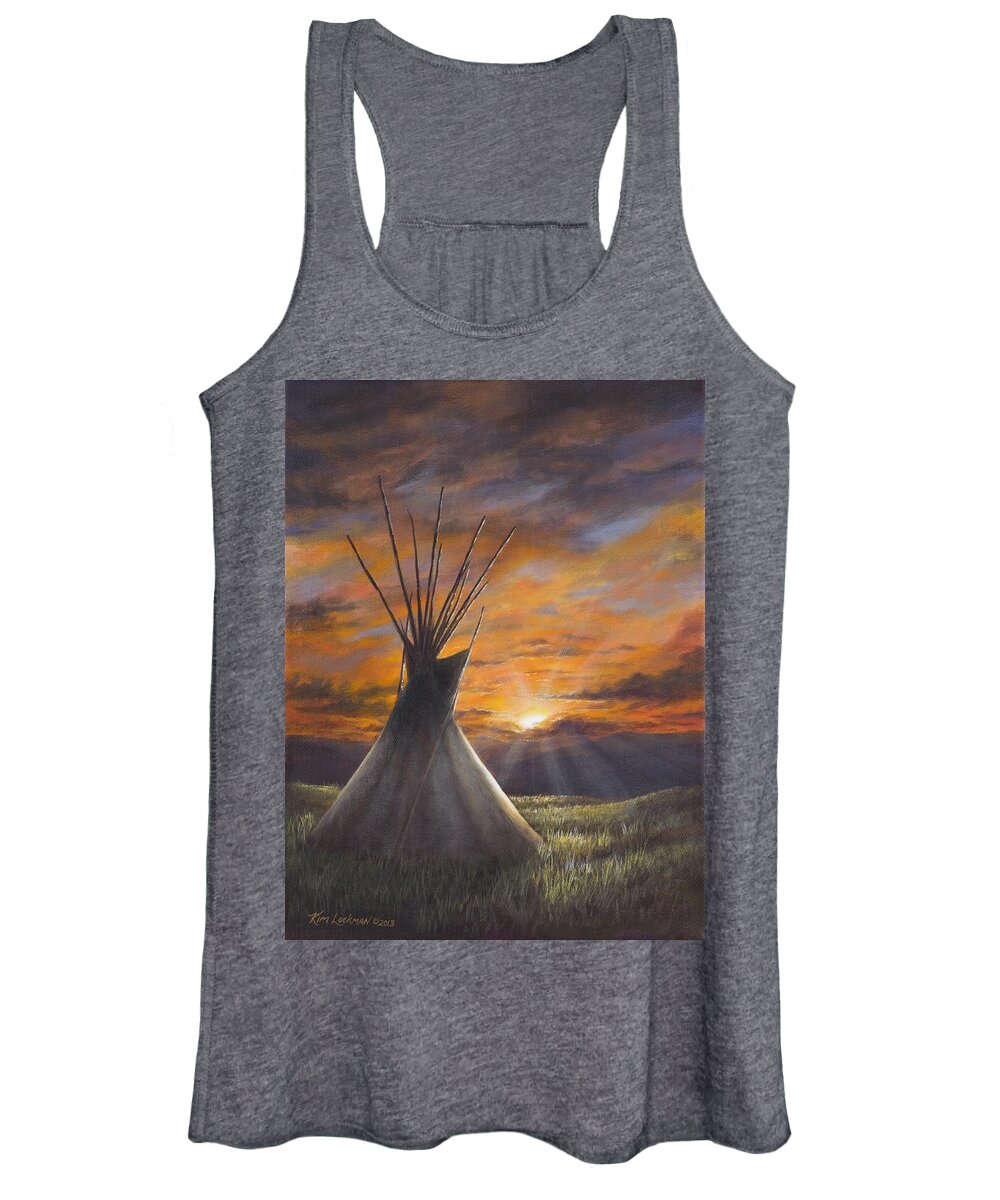 Acrylic Painting Women's Tank Top featuring the painting Prairie Sunset by Kim Lockman