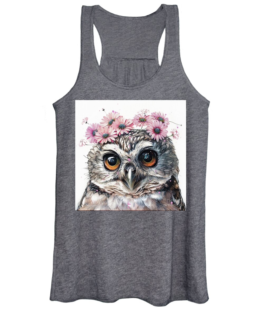 Owl Women's Tank Top featuring the painting Pretty Owlet by Tina LeCour