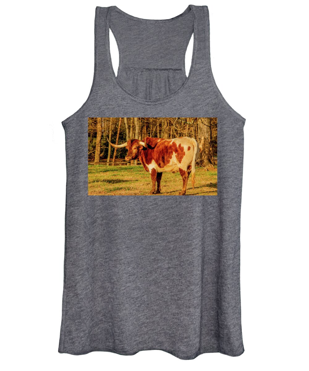 Longhorn Women's Tank Top featuring the photograph Pride of Texas by Marcy Wielfaert