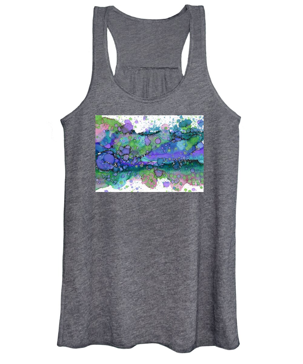 Alcohol Ink Women's Tank Top featuring the painting Purple Green Abstract Splatter Painting by Joanne Herrmann