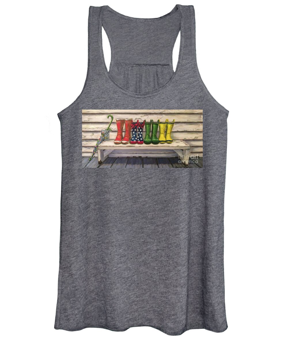 Paintings Women's Tank Top featuring the painting Rain Boots by Sherrell Rodgers