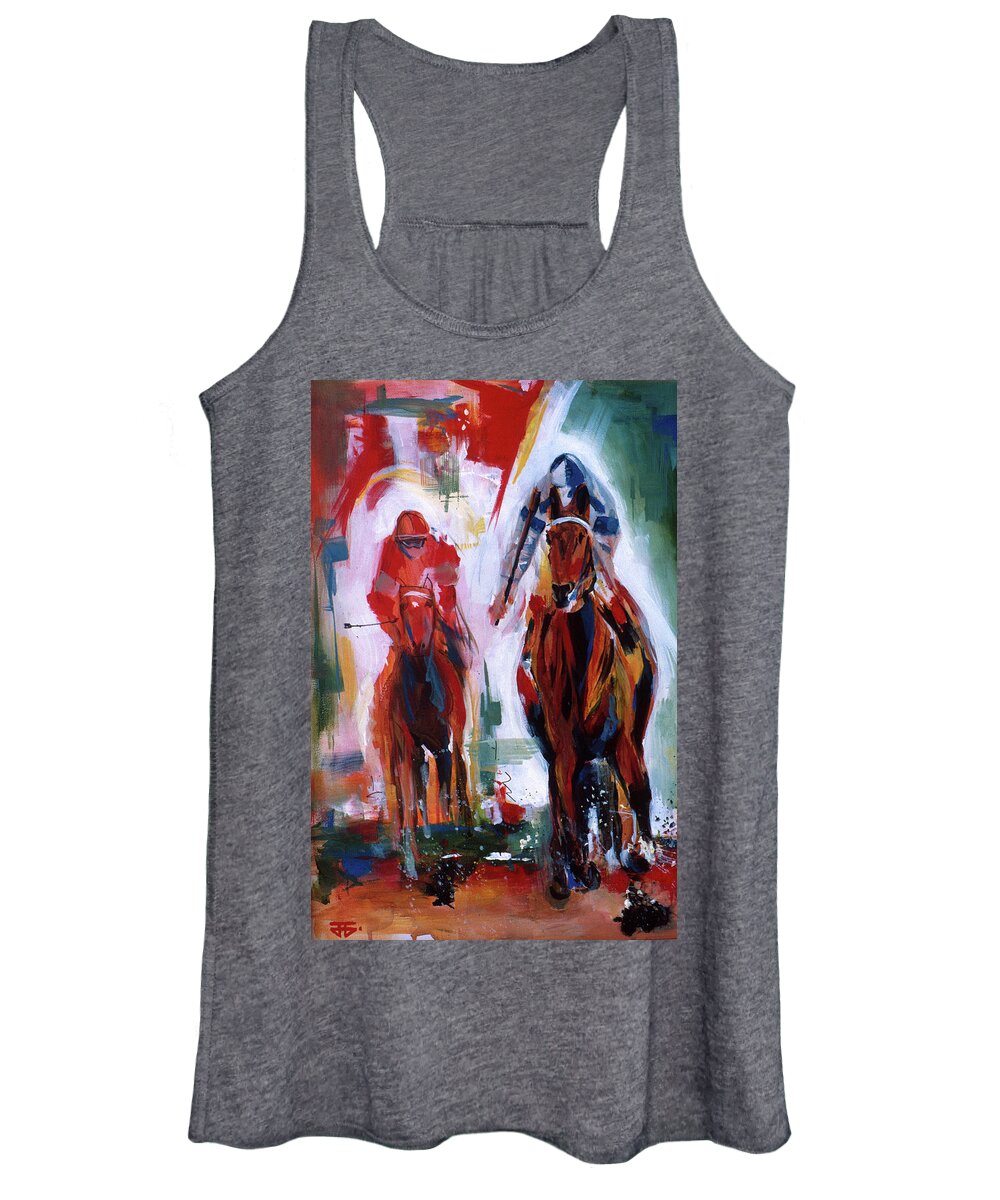 Kentucky Horse Racing Women's Tank Top featuring the painting Red and Green Race by John Gholson