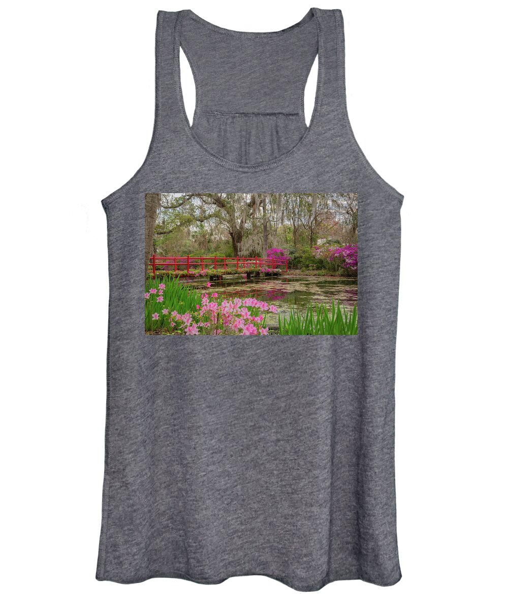 Bridge Women's Tank Top featuring the photograph Red Bridge in Spring by Cindy Robinson