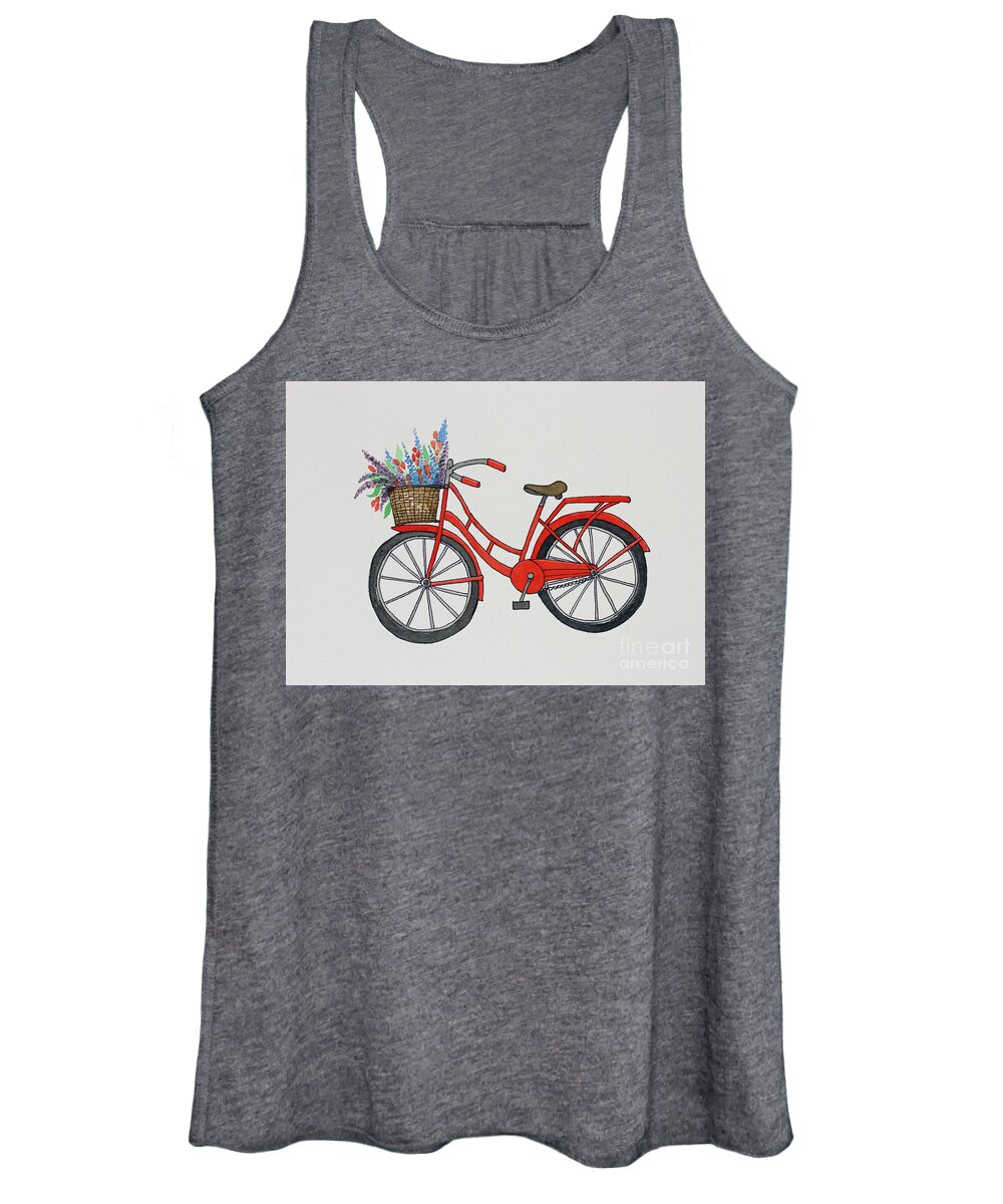 Red Retro Cruiser Bicycle Watercolor Painting Women's Tank Top featuring the painting Red Retro Cruiser by Norma Appleton