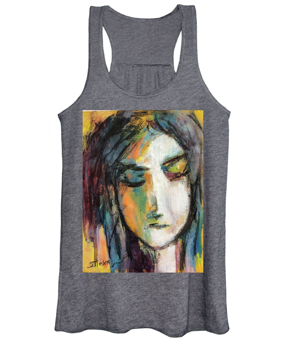 Portrait Women's Tank Top featuring the painting Remembering by Sharon Sieben