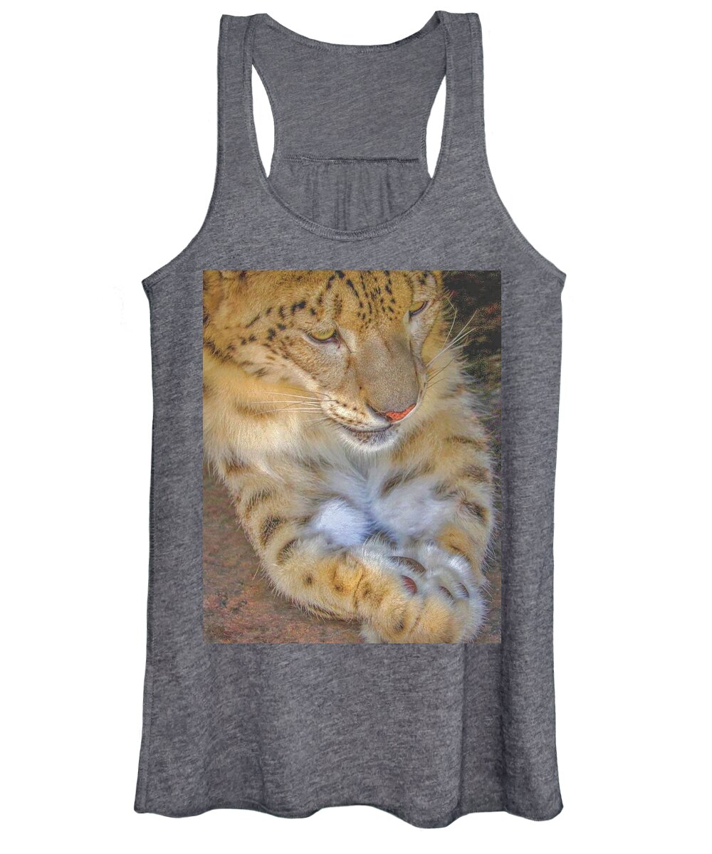 Snow Leopard Women's Tank Top featuring the photograph Resting Snow Leopard by Susan Rydberg