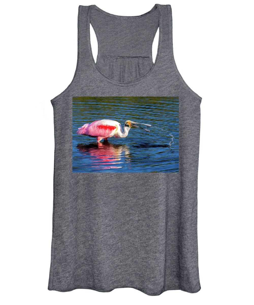 Roseate Spoonbill Women's Tank Top featuring the photograph Roseate Spoonbill Fishing by Jaki Miller