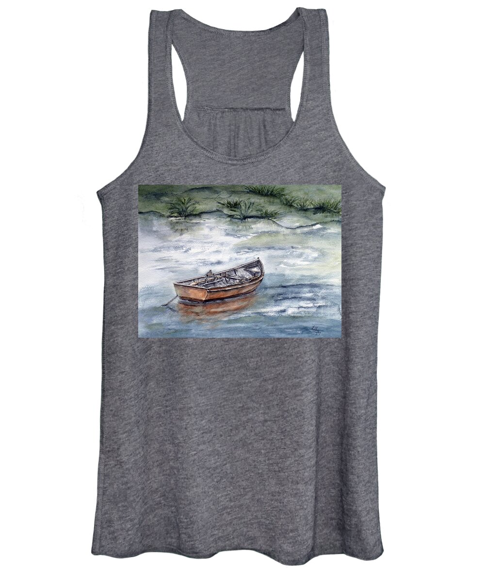 Boat Women's Tank Top featuring the painting Rowboat's Reflection by Kelly Mills