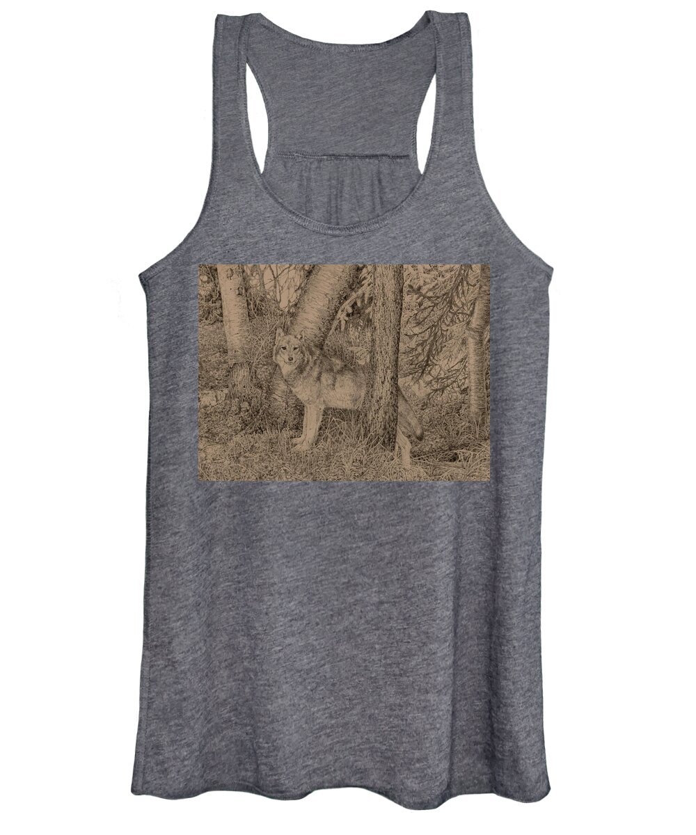 Wolf Women's Tank Top featuring the drawing Ruler of the Wood by Michelle Garlock