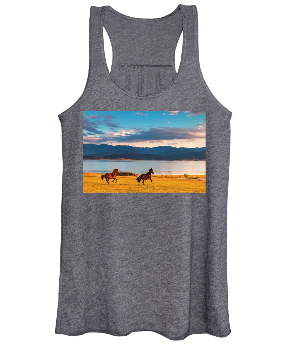 Animal Women's Tank Top featuring the photograph Running Horses by Evgeni Dinev