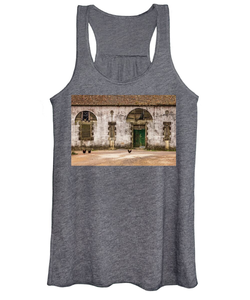 Rustic Women's Tank Top featuring the photograph Rustic Building with Chickens by Denise Kopko