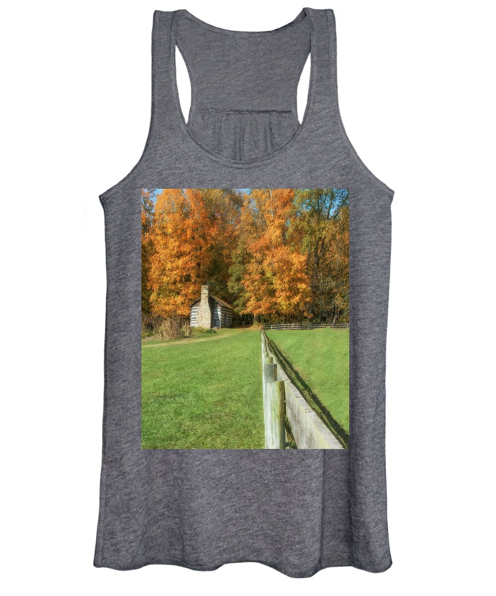 Cabin Women's Tank Top featuring the photograph Rustic Cabin in Autumn by Mitch Spence
