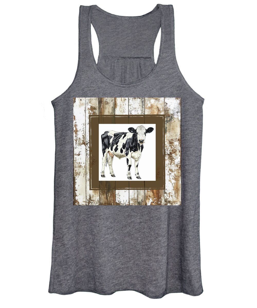 Cow Women's Tank Top featuring the painting Rustic Country Cow by Tina LeCour