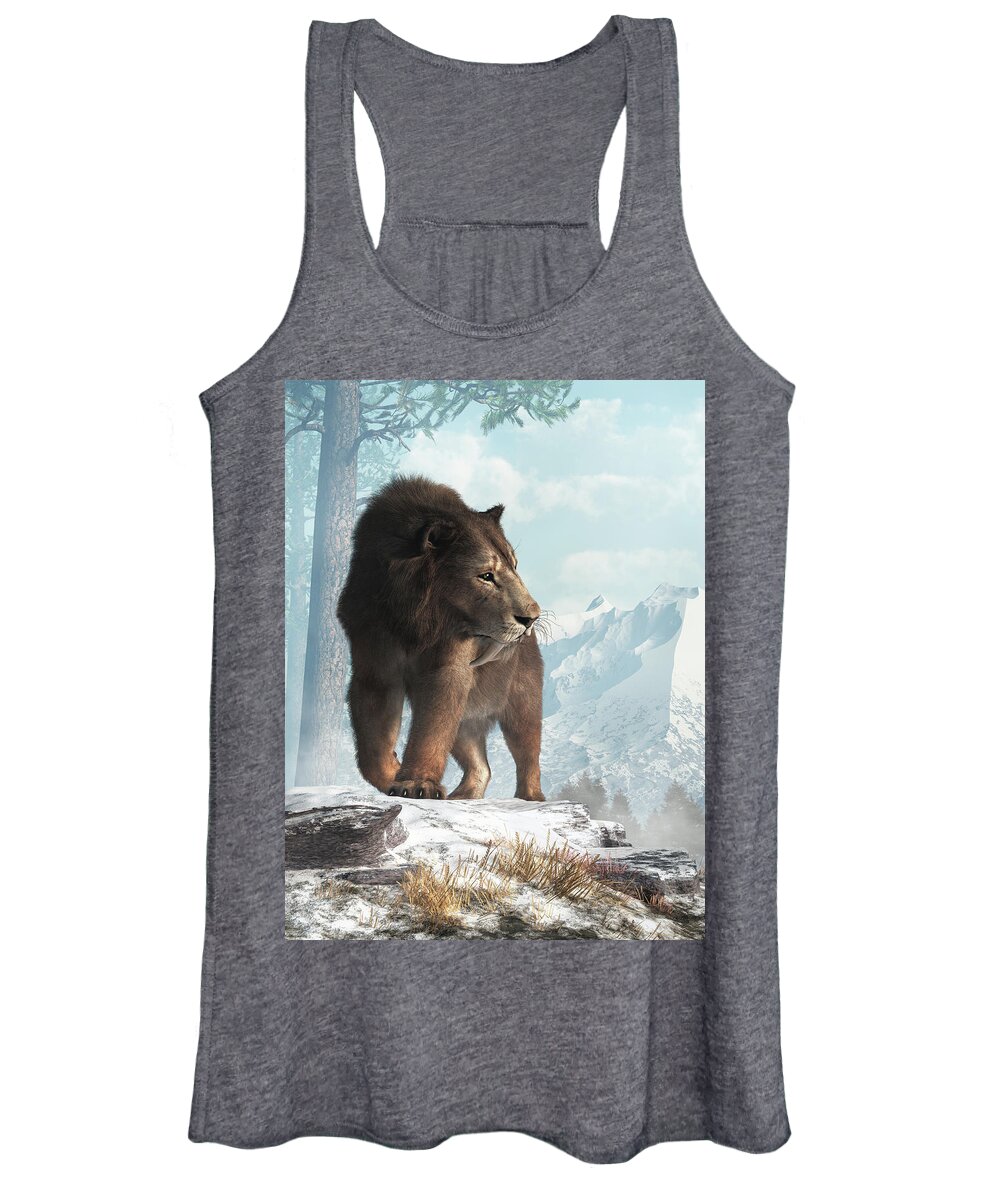 Saber-toothed Women's Tank Top featuring the digital art Saber Tooth in Snow by Daniel Eskridge