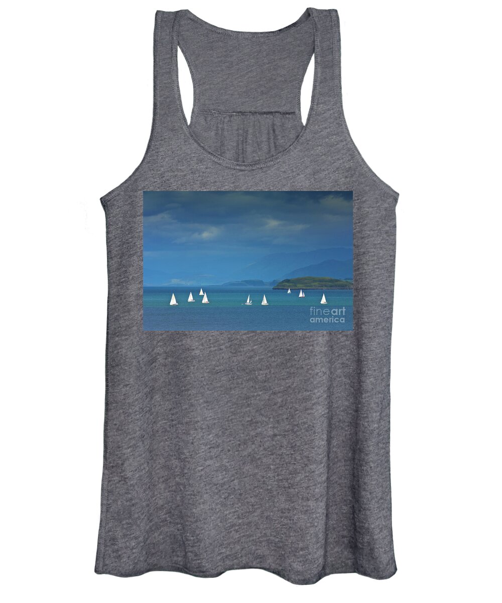 Stormy Weather Women's Tank Top featuring the photograph Yachts in the blue - Sailing Boats off the Island Of Mull, Scotland by Neale And Judith Clark