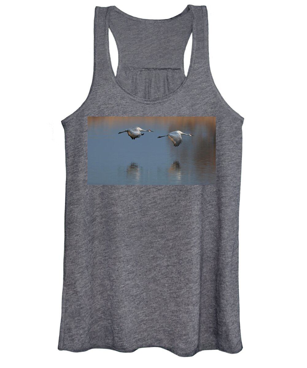 Sand Hill Women's Tank Top featuring the photograph SandHill Crane returning by Gary Langley