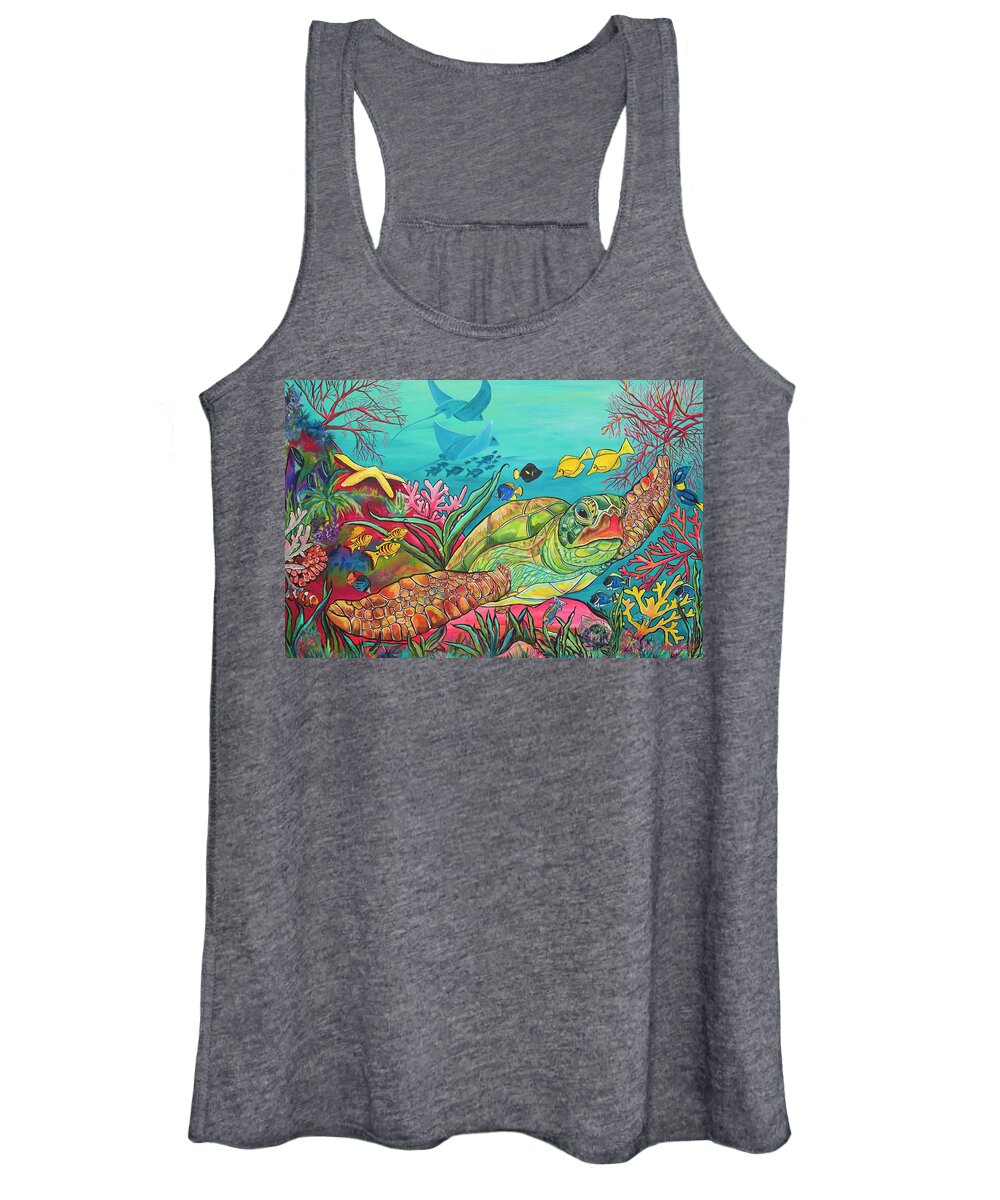 Sea Turtle Women's Tank Top featuring the painting Sea Turtles Coral Reef by Patti Schermerhorn