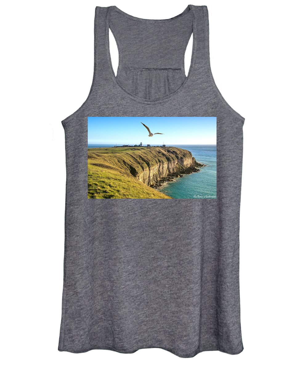 Cliffs Women's Tank Top featuring the photograph Seagull over Cliffs at Portland by Alan Ackroyd
