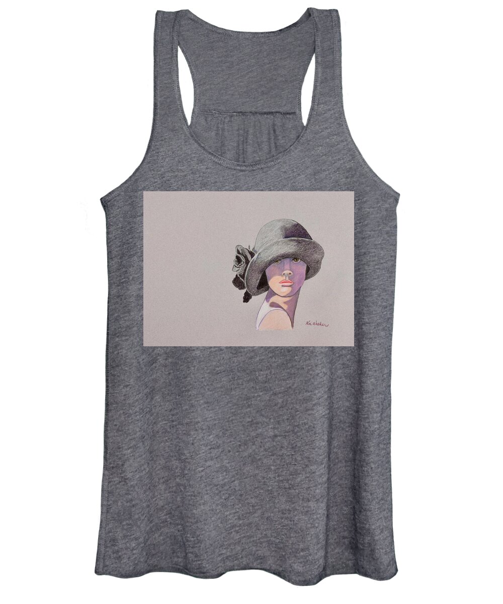 Gray Women's Tank Top featuring the drawing AllAboutTheHat2 Drawing by Kimberly Walker