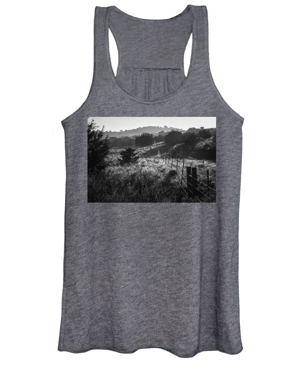 Fence Women's Tank Top featuring the photograph Shining Fence on Pinyon Juniper Hills in New Mexico by Mary Lee Dereske