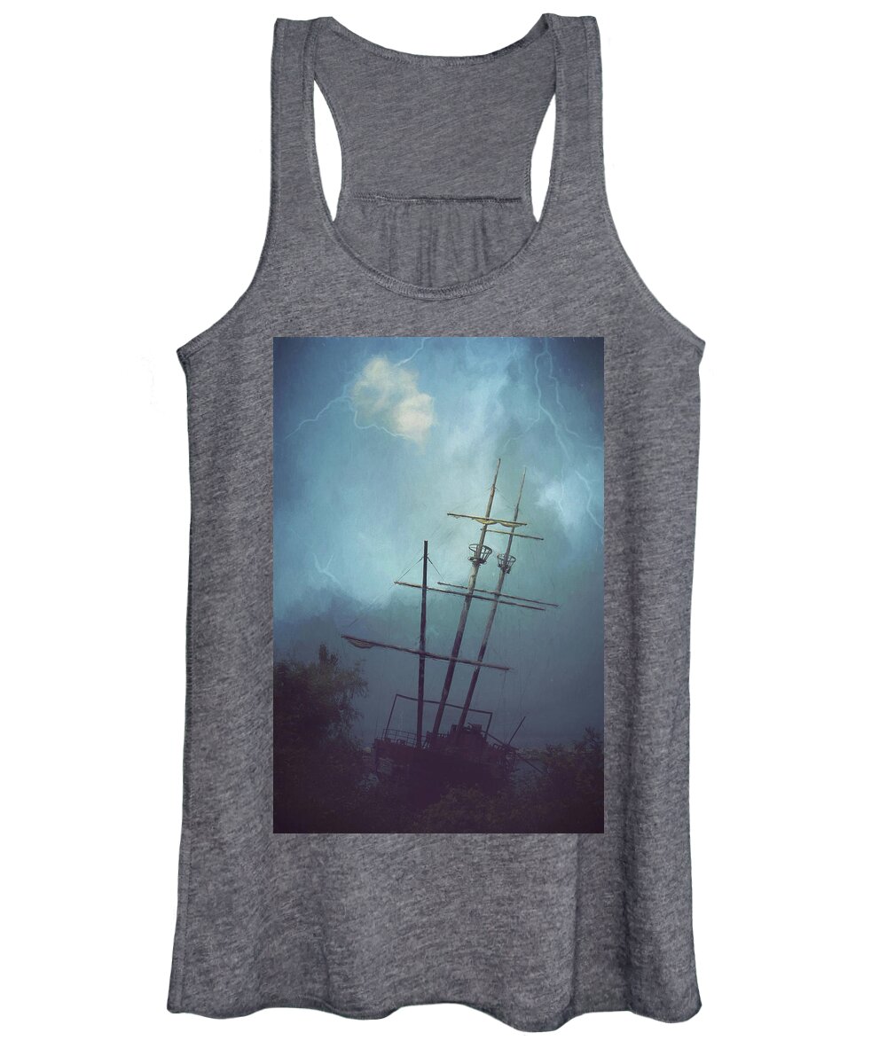 Blue Women's Tank Top featuring the photograph Shipwreck Painterly Version by Carrie Ann Grippo-Pike